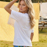 White Red Tulip Print Oversized T-shirt