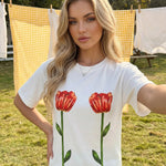 White Red Tulip Print Oversized T-shirt
