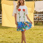 White Red Tulip Print Oversized T-shirt