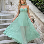 Mint Green Strapless Pleated Maxi Dress