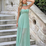 Mint Green Strapless Pleated Maxi Dress