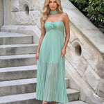 Mint Green Strapless Pleated Maxi Dress
