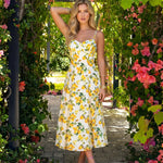 White Lemon Print Spaghetti Strap Midi Dress