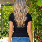 Black Flower Cutout Short Sleeve Cropped Top