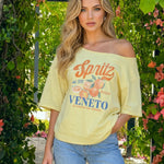 Pale Yellow Spritz Orange Graphic One Shoulder Tee