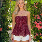 Red Polka Dot Strapless Chiffon Tube Top