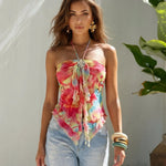 Multicolor Tie Dye Halter Neck Handkerchief Hem Top