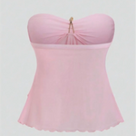 Pink Gold Starfish Decor Strapless Tiered Ruffle Chiffon Peplum Crop Top