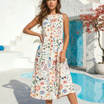 White Floral Butterfly Sleeveless Swing Midi Dress