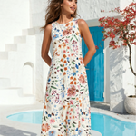 White Floral Butterfly Sleeveless Swing Midi Dress