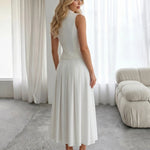 White Blazer Vest Pleated Midi Skirt Two Piece Set