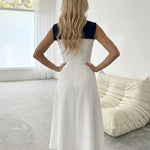White Navy Contrast Sailor Collar Sleeveless Midi Dress