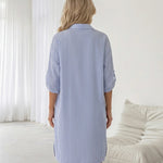 Blue White Vertical Stripe Oversized Shirt Mini Dress