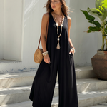 Black Sleeveless V Neck Loose Wide Leg Jumpsuit