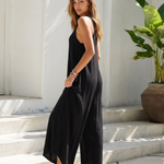 Black Sleeveless V Neck Loose Wide Leg Jumpsuit
