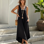 Black Sleeveless V Neck Loose Wide Leg Jumpsuit