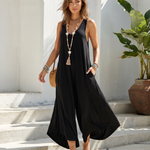 Black Sleeveless V Neck Loose Wide Leg Jumpsuit