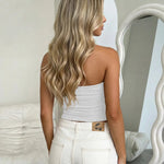 Champagne Shimmer Strapless Ruched Tube Top