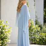 Blue One Shoulder Capelet Overlay Maxi Dress