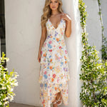White Multicolor Floral Print Tiered Sleeveless Maxi Dress