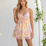 Multicolor Floral Print Tiered Ruffled Spaghetti Strap Mini Dress