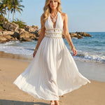 White Shell Tassel Halter Cutout Maxi Dress