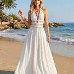 White Shell Tassel Halter Cutout Maxi Dress