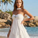 White Starfish Decor Strapless Sweetheart Maxi Dress