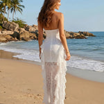 White Lace Halter Underwire Sweetheart Maxi Dress