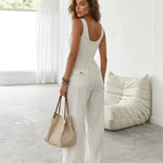 Off-White Sleeveless Button Front Wide Leg Jumpsuit