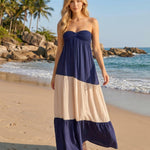 Navy Block Smocked Strapless Tiered Maxi Dress