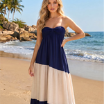 Navy Block Smocked Strapless Tiered Maxi Dress