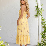 Yellow Seashell Print Front Tie High Low Midi Dress