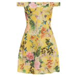 Yellow Floral Print Sweetheart Neck Mini Dress