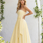 Yellow Waist Sash Strapless Maxi Dress