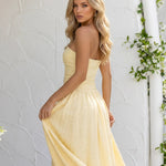 Yellow Waist Sash Strapless Maxi Dress