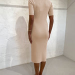 Zeagoo Women's Button Lapel Half Sleeve Fitted Ribbed Dress