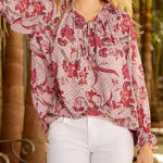Zeagoo Round Neck Long Sleeve Shirt Floral Print Lantern Sleeve Tunic Top