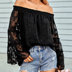Zeagoo Off The Shoulder Tops Floral Print Casual Loose Chiffon Bell Sleeve Blouse Shirts