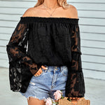 Zeagoo Off The Shoulder Tops Floral Print Casual Loose Chiffon Bell Sleeve Blouse Shirts