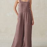 Zeagoo Women's Cotton Linen Romper Solid Color Sleeveless Square Neck Backless Jumpsuit
