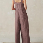 Zeagoo Women's Cotton Linen Romper Solid Color Sleeveless Square Neck Backless Jumpsuit
