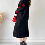 Zeagoo Women's Chic Two-piece Set Hearts Knit Pullover and Hip Wrap Skirt