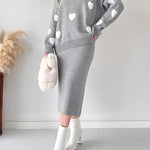 Zeagoo Women's Chic Two-piece Set Hearts Knit Pullover and Hip Wrap Skirt