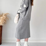 Zeagoo Women's Chic Two-piece Set Hearts Knit Pullover and Hip Wrap Skirt