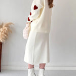 Zeagoo Women's Chic Two-piece Set Hearts Knit Pullover and Hip Wrap Skirt