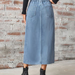 Zeagoo Women's Denim Slit Midi Skirt