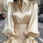 Zeagoo Elegant Satin Puff Sleeves Blouse for Women Elegant Office Work Dressy 2026 | Under $40