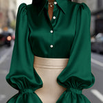 Zeagoo Elegant Satin Puff Sleeves Blouse for Women Elegant Office Work Dressy 2026 | Under $40