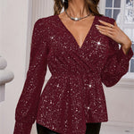 Zeagoo Glitter Asymmetrical V-Neck Blouse for Women Casual Work Office Loose Fit 2026 | Under $40